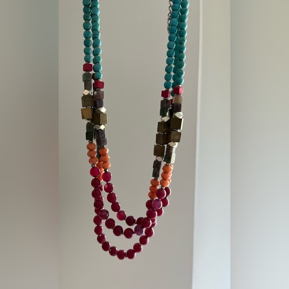 Jewelry - Triple-strand semiprecious stone statement necklace turquoise pink